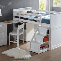 79" X 42" X 47" White Loft Bed With Chest And Swivel Desk-Ladder