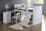 79" X 42" X 47" White Loft Bed With Chest And Swivel Desk-Ladder