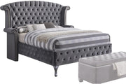 86" X 87" X 66" Gray Velvet Queen Bed