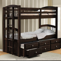 80" X 41" X 71" Twin Over Twin Espresso Bunk Bed And Trundle With 3 Drawer