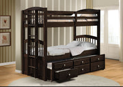 80" X 41" X 71" Twin Over Twin Espresso Bunk Bed And Trundle With 3 Drawer