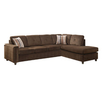 79" X 33" X 36" Chocolate Velvet Reversible Sectional Sofa With Pillows