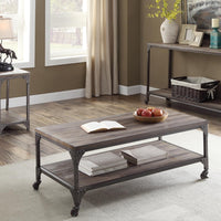 48" X 24" X 18" Weathered Oak And Antique Silver Coffee Table