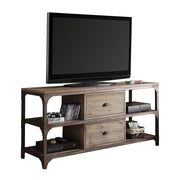 60" X 20" X 30" Weathered Oak And Antique Silver Tv Stand