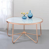 22" X 22" X 22" Frosted Glass And Rose Gold End Table