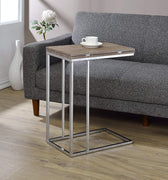 12" X 18" X 24" Weathered Oak And Chrome Metal Tube Side Table