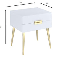 Sleek White And Gold Two Drawer End Table