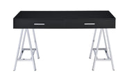 Desk In Black &amp; Chrome - Glossy Polyester, Particl Black &amp; Chrome