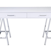 54" X 22" X 31" White And Chrome Glossy Polyester Desk