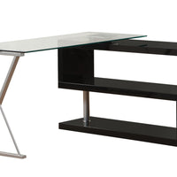 55" X 47" X 30" Clear Glass And Black Office Desk