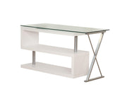 55" X 47" X 30" Clear Glass And White Office Desk