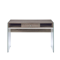 42" X 19" X 30" Clear Glass And Gray Oak Desk