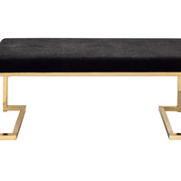 Modern Rectangular Black Padded Bench with Champagne Metal Base