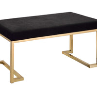 Modern Rectangular Black Padded Bench with Champagne Metal Base