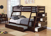 98" X 56" X 65" Espresso Pine Wood Bunk Bed