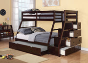 98" X 56" X 65" Espresso Pine Wood Bunk Bed