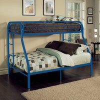 78" X 54" X 60" Twin Over Full Blue Metal Tube Bunk Bed