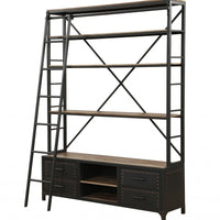 64" X 29" X 83" Sandy Gray Metal Tube Bookcase With Ladder