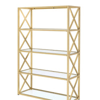 48" X 14" X 77" Clear Glass And Gold Bookcase