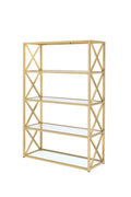 48" X 14" X 77" Clear Glass And Gold Bookcase