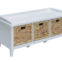 43" X 16" X 19" White Solid Wood Leg Storage Bench