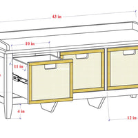 43" X 16" X 19" White Solid Wood Leg Storage Bench