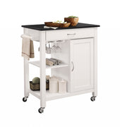 32" X 19" X 34" Black And White Rubber Wood Kitchen Cart