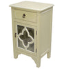 Beige Wood Clear Glass Accent Cabinet with a Drawer, a Door & Quatrefoil Inserts