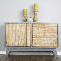 42.5" X 13.75" X 27.5" Gray with Distressed Wood MDF Wood Sideboard with a Door and Drawers