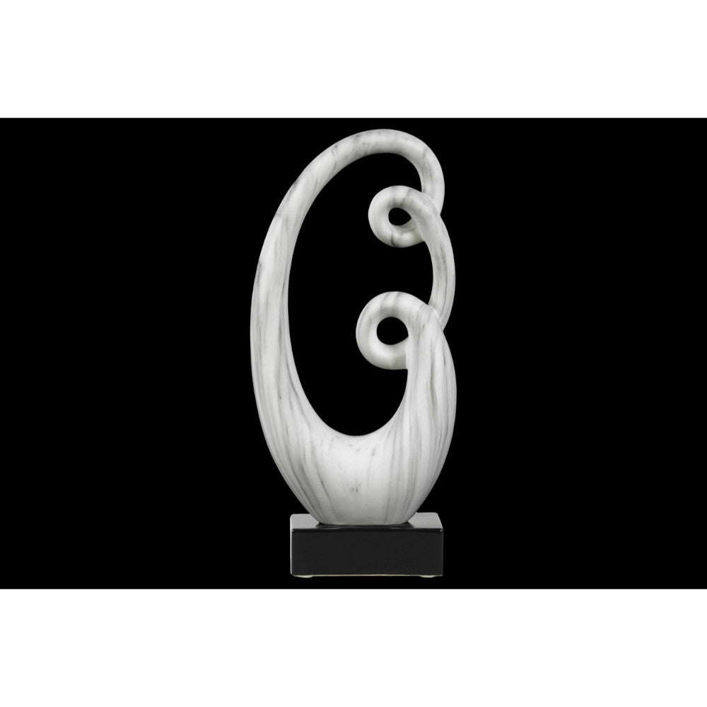Small Abstract Sculpture Decor on Base - Marbleized - White