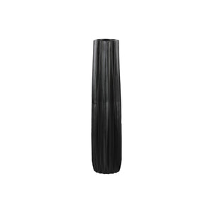 Large Tall Vase with Ribbed Design Body - Black
