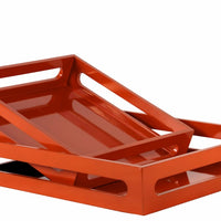 Square Serving Tray with Cutout Handles- Set of 2- Orange