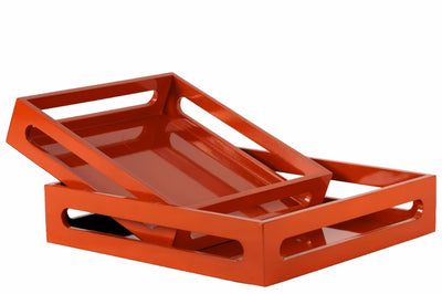 Square Serving Tray with Cutout Handles- Set of 2- Orange