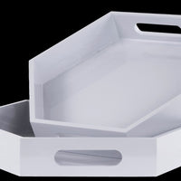 Hexagonal Serving Tray with Cutout Handles- Set of 2- White
