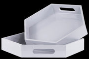 Hexagonal Serving Tray with Cutout Handles- Set of 2- White