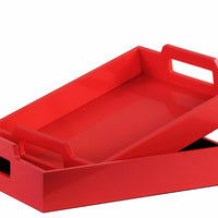 Wood Rectangular Serving Tray with Cutout Handles Set of 2 - Red