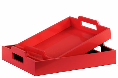 Wood Rectangular Serving Tray with Cutout Handles Set of 2 - Red