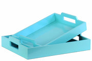 Wood Rectangular Serving Tray with Cutout Handles Set of 2 - Blue