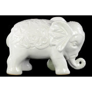 Standing Elephant Figurine with Embossed Swirl Design White