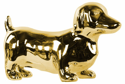 Standing Dachshund Dog Figurine Polished Chrome Finish Gold