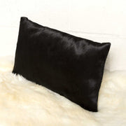 12" x 20" x 5" Black Cowhide Pillow