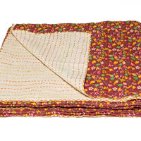 50" X 70" Maroon Warm And Soft Kantha Cotton Throw Blanket