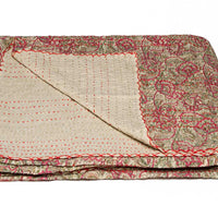 50" X 70" Beige Soft And Comfortable Kantha Throw Blanket
