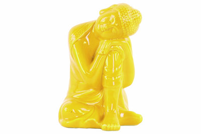 Sitting Buddha Figurine With Head Resting on Knee Yellow