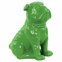 Sitting British Bulldog Figurine with Collar - Green