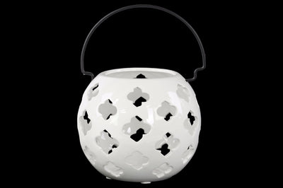 Porcelain Spherical Lantern with Cutout Design Large White