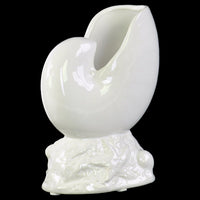 Porcelain Nautilus Seashell Sculpture on Coastal Base - White