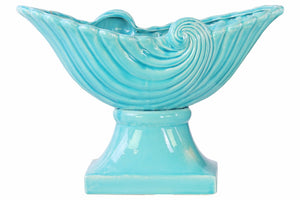 Partial Seashell Bowl with Wave Design on Pedestal - Blue