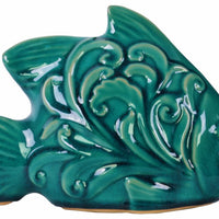 Fish Figurine with Mouth Open - Embossed Swirl  Design - Blue