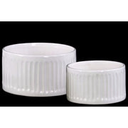 Elegant Ribbed Round Pot ,Set of Two, White